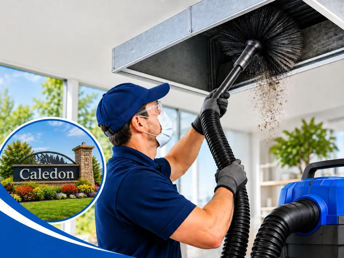 Professional duct cleaning technician serving a home in Caledon
