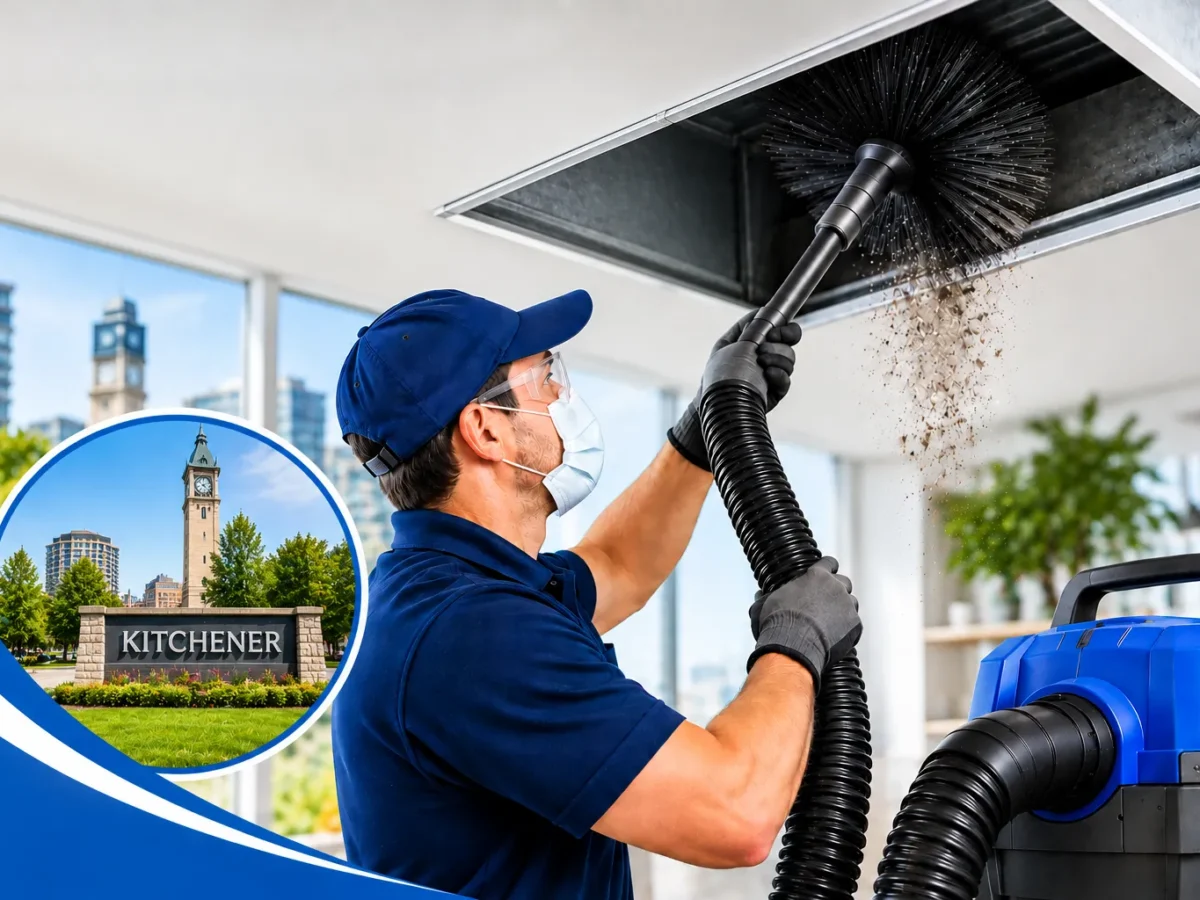 Professional duct cleaning technician serving a home in Kitchener