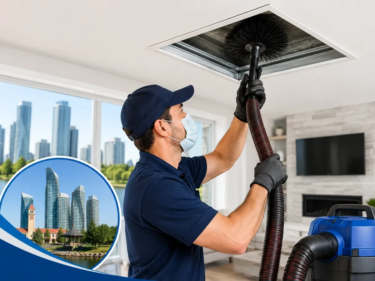 Professional duct cleaning technician serving a home in Mississauga