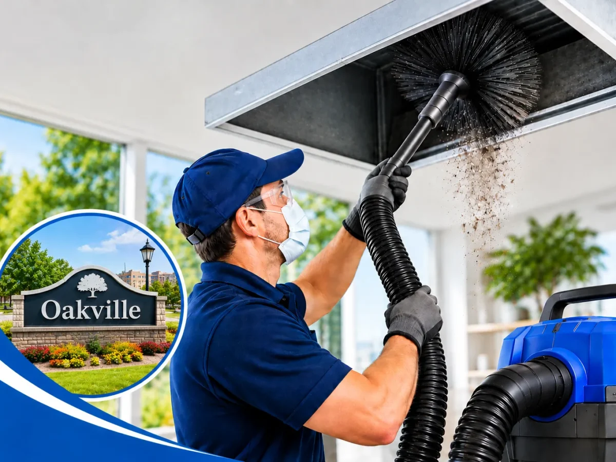 Professional duct cleaning technician serving a home in Oakville