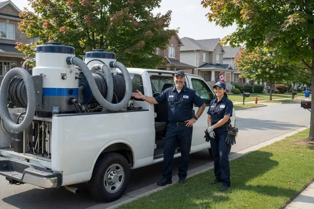 Amaze Duct Cleaning technicians with their truck-mounted service van